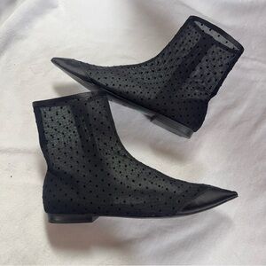 Zara Collection Black Pointed-Toe Mesh Ankle Boots